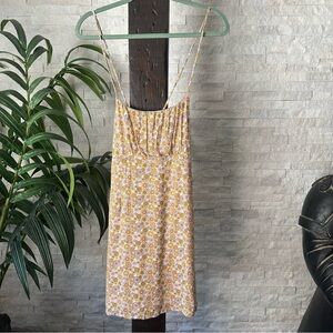 Le Lis Open Back Mini Dress Retro Floral Babydoll Spaghetti Strap Size Small